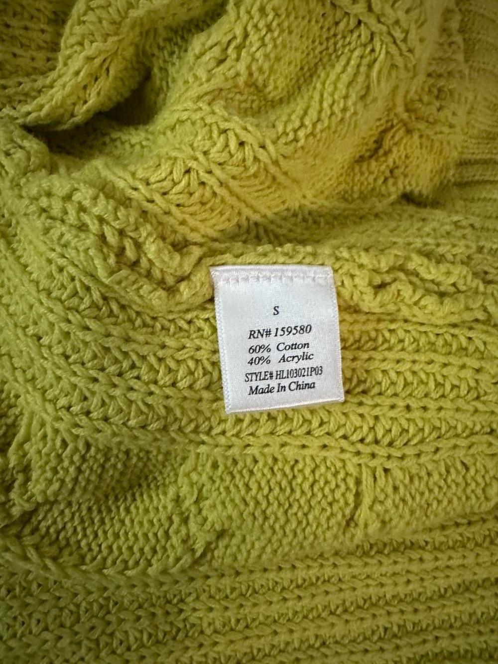 Pink Lily Lime Green Oversized Cable Knit Cardigan Size S - Picture 6 of 6